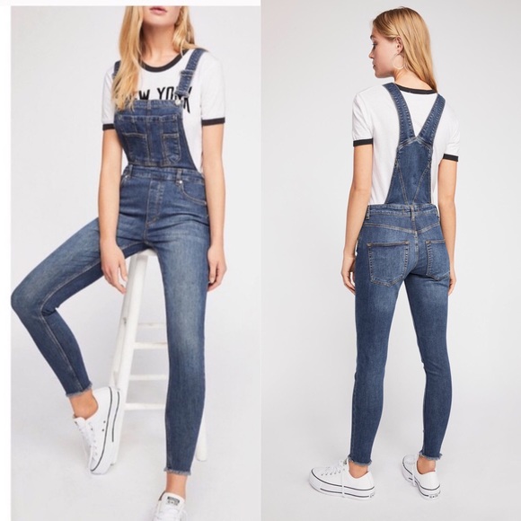 free people slim ankle overalls